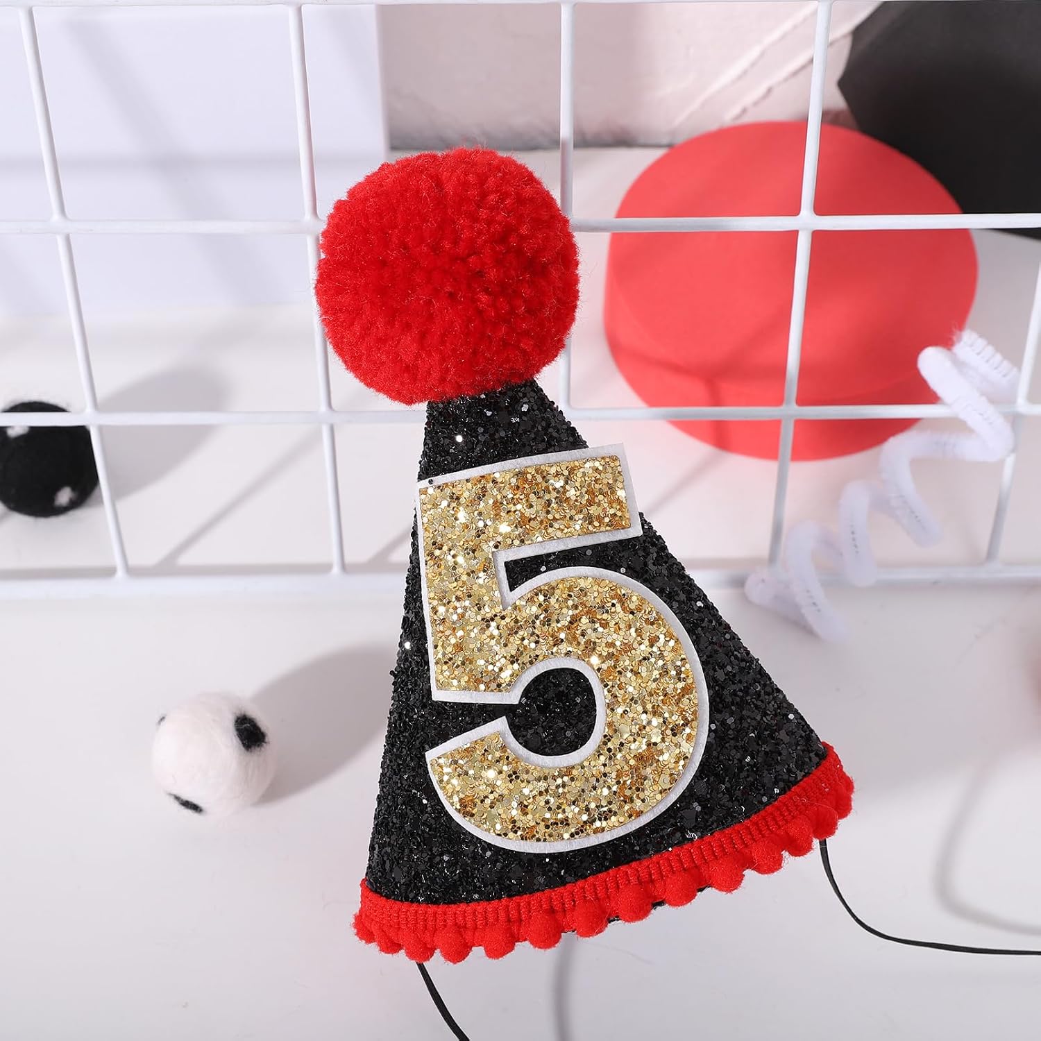 YOUAME 5th Birthday Party Outfit - Boys Gold Glitter Crown, Hat and Smash Cake Photo Props