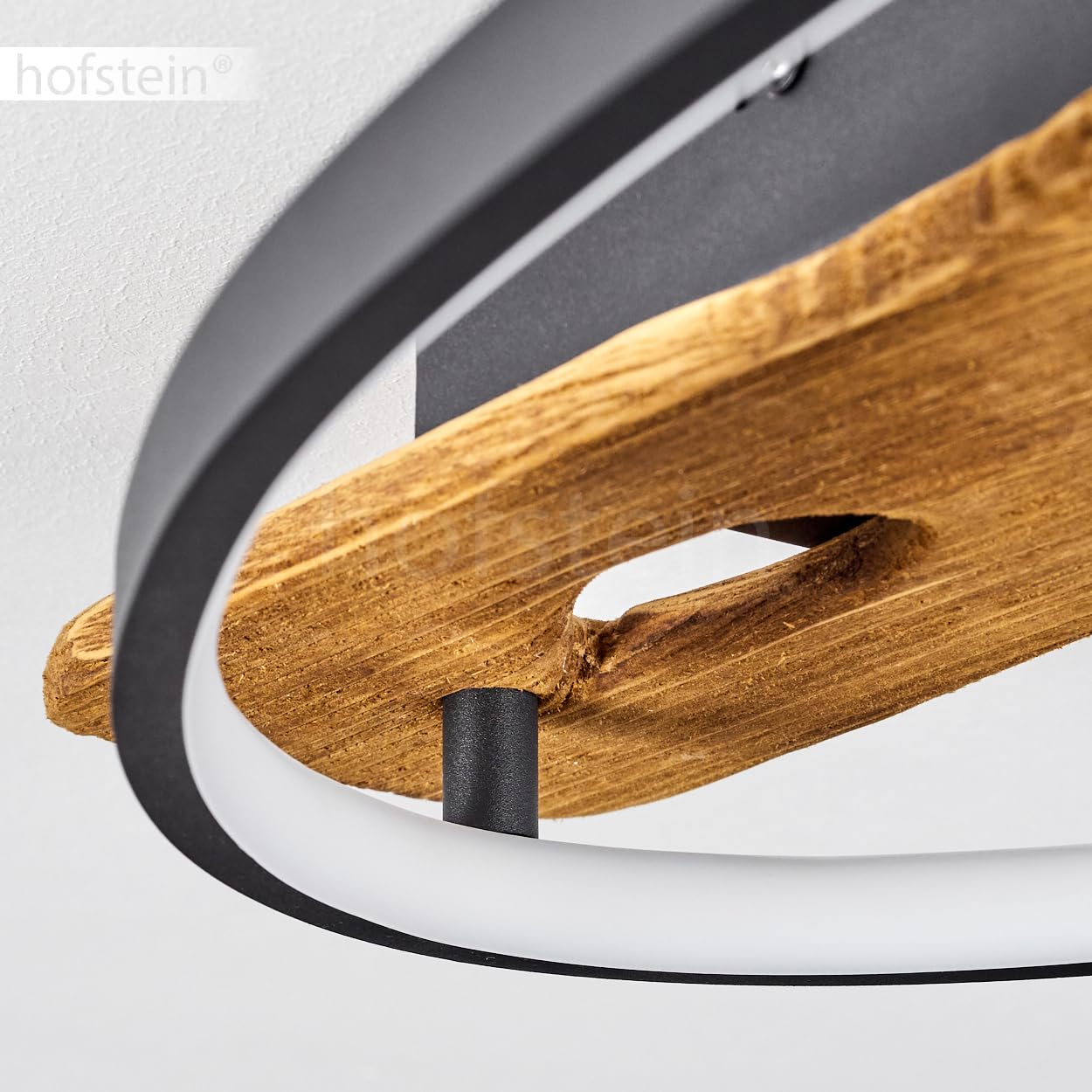 HOFSTEIN LED Deckenleuchte Nevogilde, moderne Deckenlampe aus Metall/Holz/Kunststoff in Anthazit/Natur/Weiß, Leuchte im skandinavischen Design mit Holzbalken, 2400 Lumen, 3000 Kelvin, 20 Watt