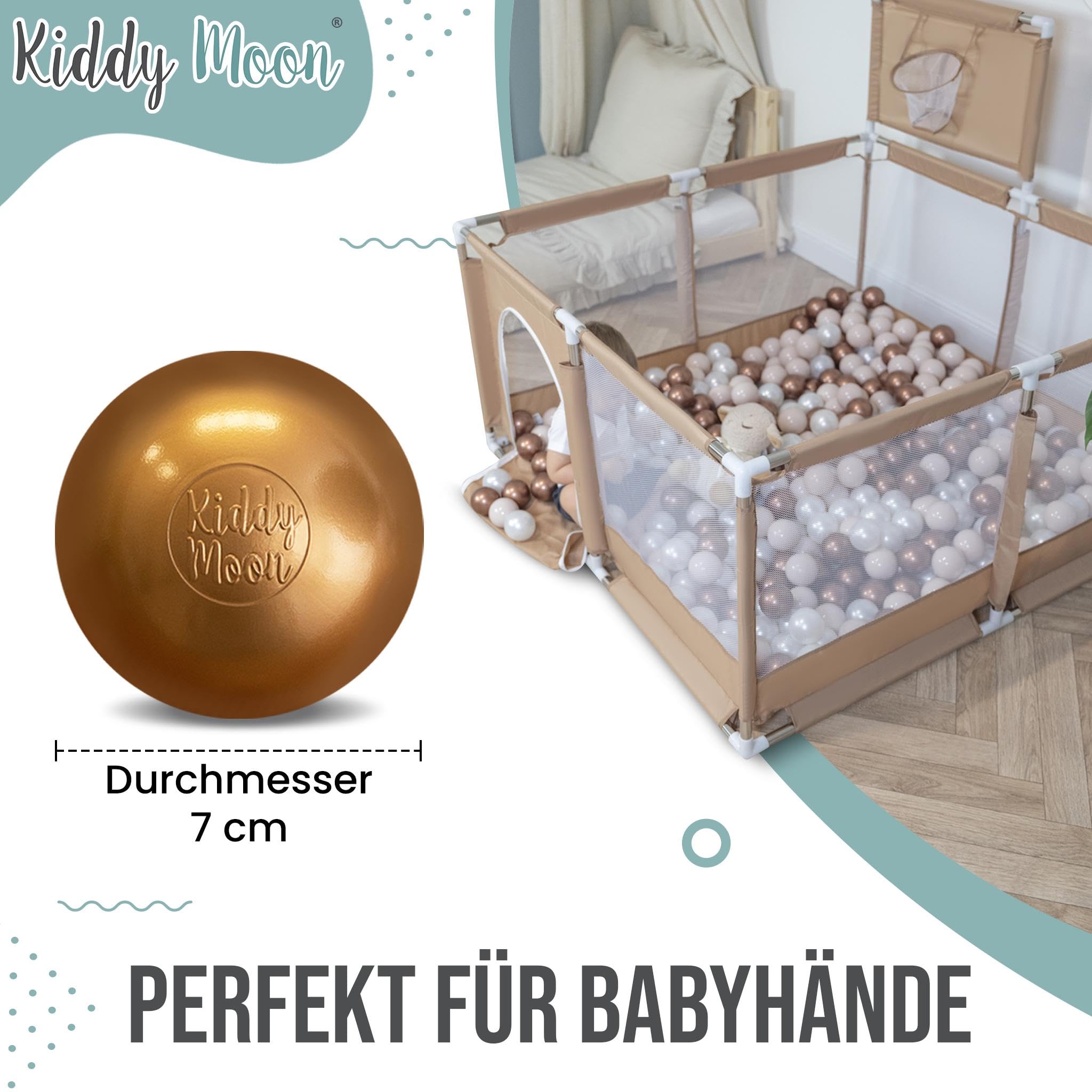 KiddyMoon 100 Bälle/7Cm Kinder Bälle Spielbälle Für Bällebad Baby Einfarbige Plastikbälle Made In EU, Pastellblau/Pastellgelb/Weiß/Minze/Rosa