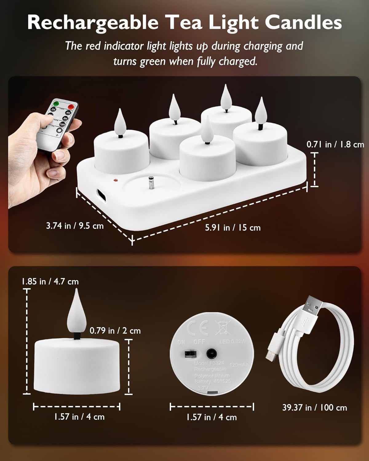 Homemory Rechargeable Tea Lights Flameless Candles with Remote Timer, Battery Operated LED Tealight Candles, USB Candles for Wedding Table Centerpiece Reception Banquet Christmas Halloween, 6-Pack - Image 7