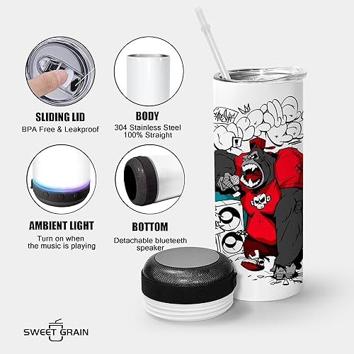 Miniatura 3 de Vaso de altavoz de música (paquete de 25)  Vaso de sublimación de 20 oz delgado y recto con altavoz, popote y cable de carga USB, vaso de música