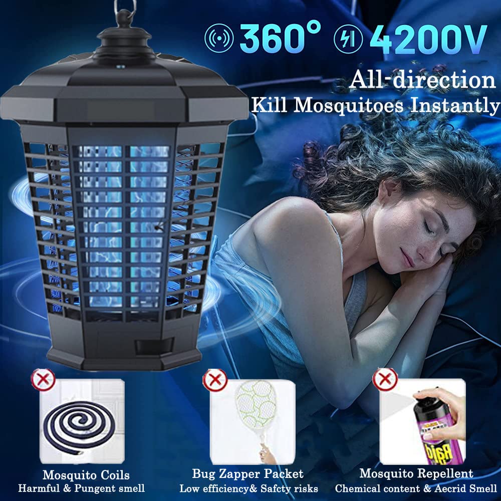Bug Zapper Outdoor,4200v Electric Mosquito Zapper Indoor,2 En 1 Impermeable Bug Killer Lantern Con Cable De Alimentación, Trampa Para Moscas De Alta Potencia Para El Hogar,Patio,Campamento