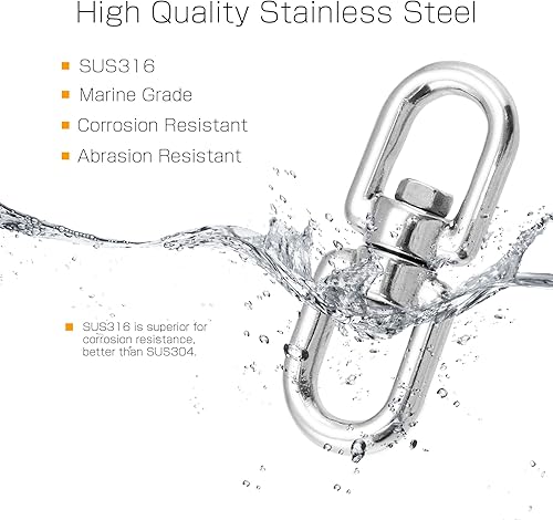 Miniatura 3 de AMYSPORTS Anillo de ojo giratorio de acero inoxidable pesado Conector de ojo giratorio de doble extremo ojo giratorio marino SUS316 Loop Dia 0.197