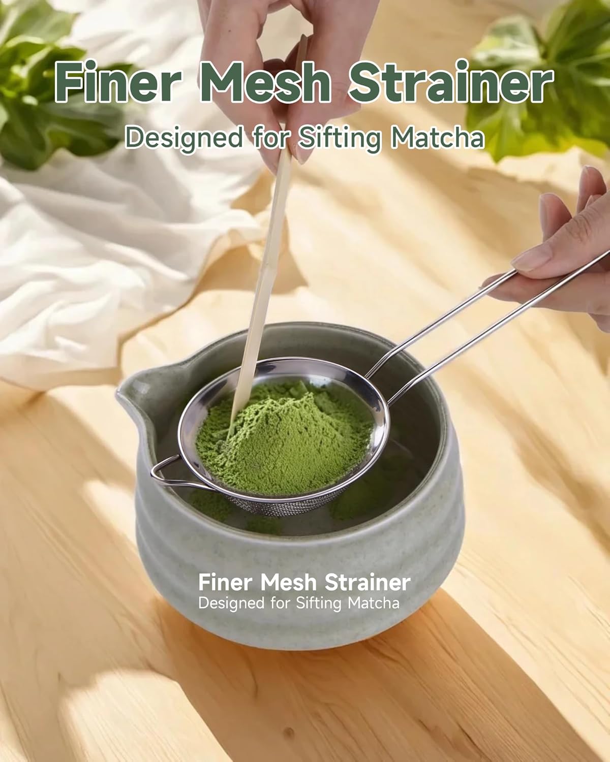 抹茶泡立て器セット 注ぎ口ボウル付き 竹製泡立て器 すくいふるい セラミックホルダー 日本茶道 ギフトセット 抹茶グリーン
