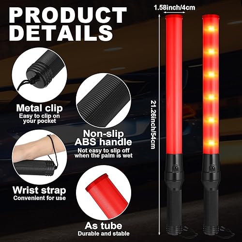 Miniatura 2 de Weewooday Paquete de 2 varitas de control de tráfico aéreo de seguridad de 21 pulgadas, varita de señal de tráfico LED, linterna de control de