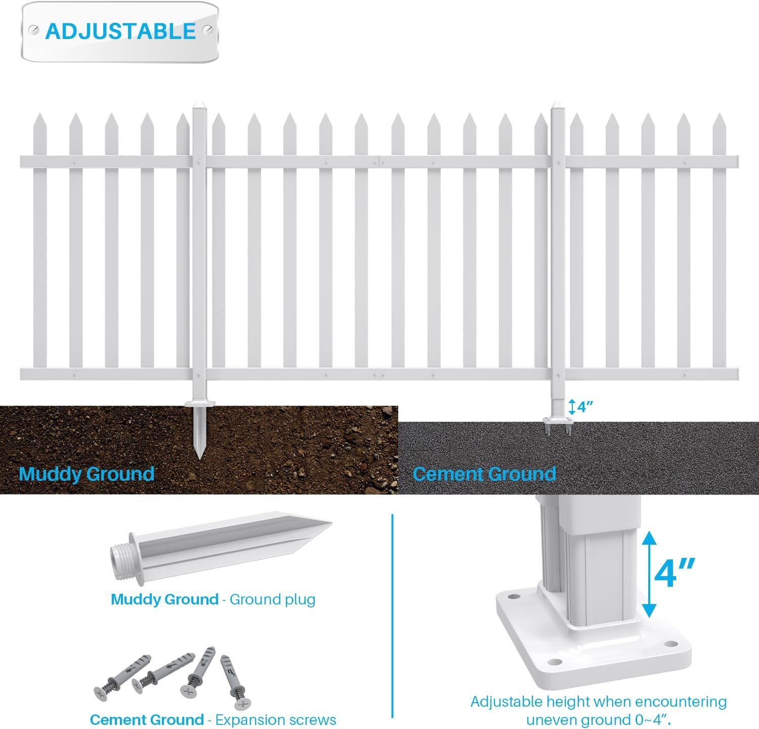 Patio Outdoor Garden Fences 3 Sets- 38.6" H x 84" L White Picket Fence Vinyl Panels PVC Decorative for Front Yard Porch Pool Air Conditioner Temporary Safety Dog Fencing (34 Pickets, Straight)
