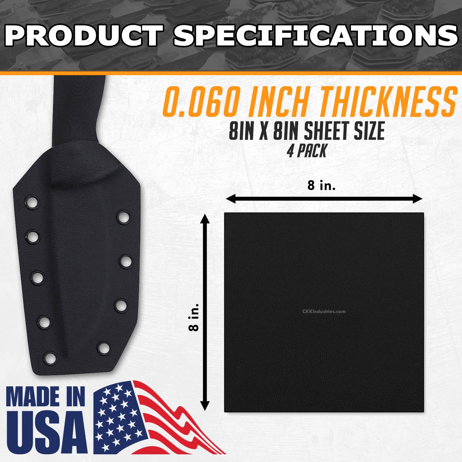 KYDEX Thermoform Sheet (tipo V) - (struttura P1) - (spessore 060) - (fogli da 8 "x 20,3 cm) - (nero) - (4 pezzi) - (per KYDEX Holster Making & Hobby) - (di HolsterSmith)