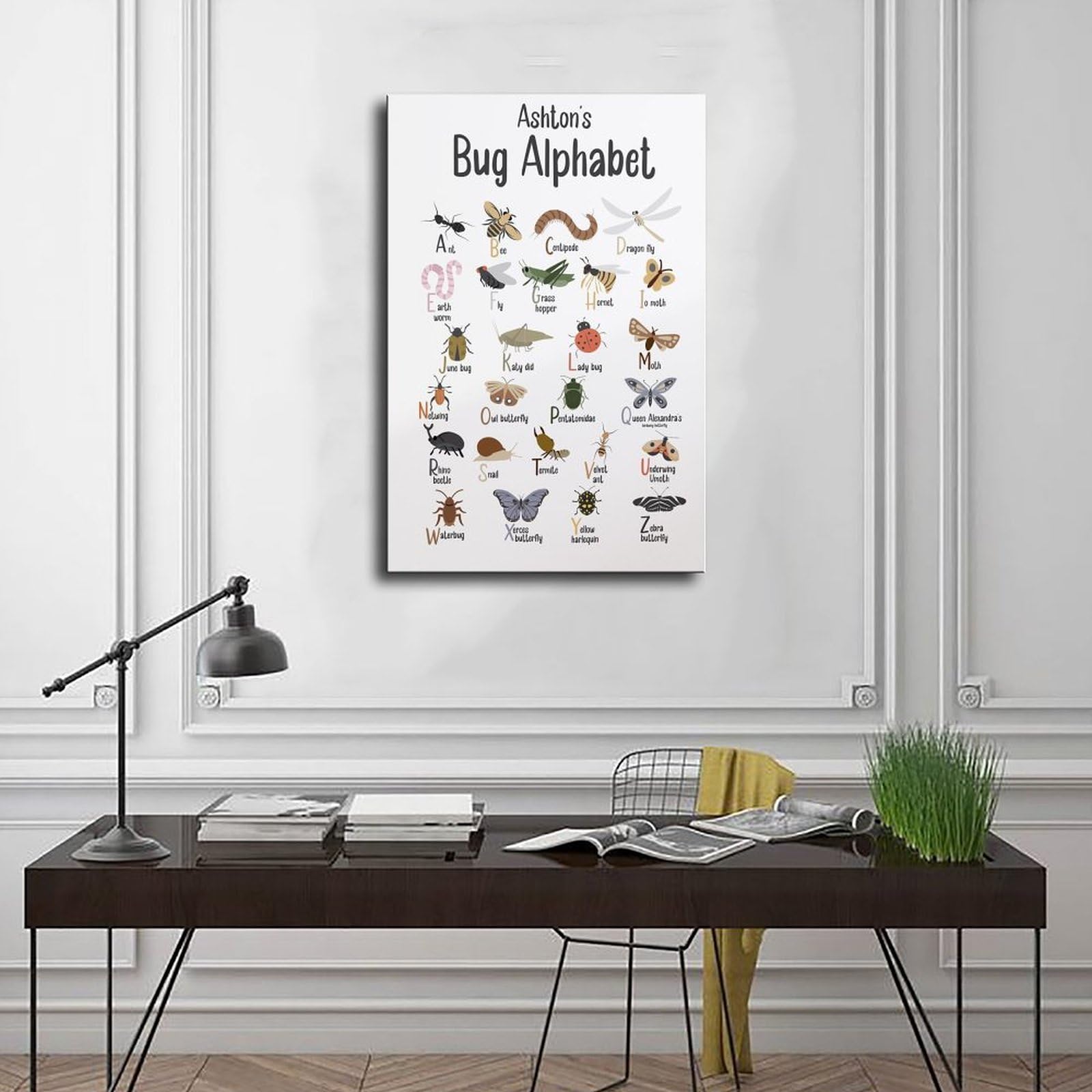 Poster sur toile à thèmes éducatifs Alphabet de A à Z (7) - Décoration murale pour salon, chambre à coucher - 60 x 90 cm