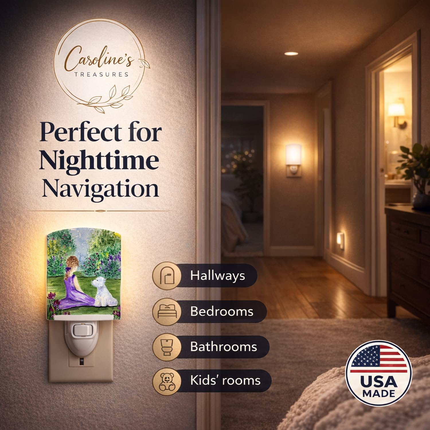 Caroline's Treasures SS8246CNL Westie Ceramic Night Light Compact, UL-Certified, Ideal for Bedroom, Bathroom, Nursery, Hallway, Kitchen, 6x4x3, Multicolor image 3
