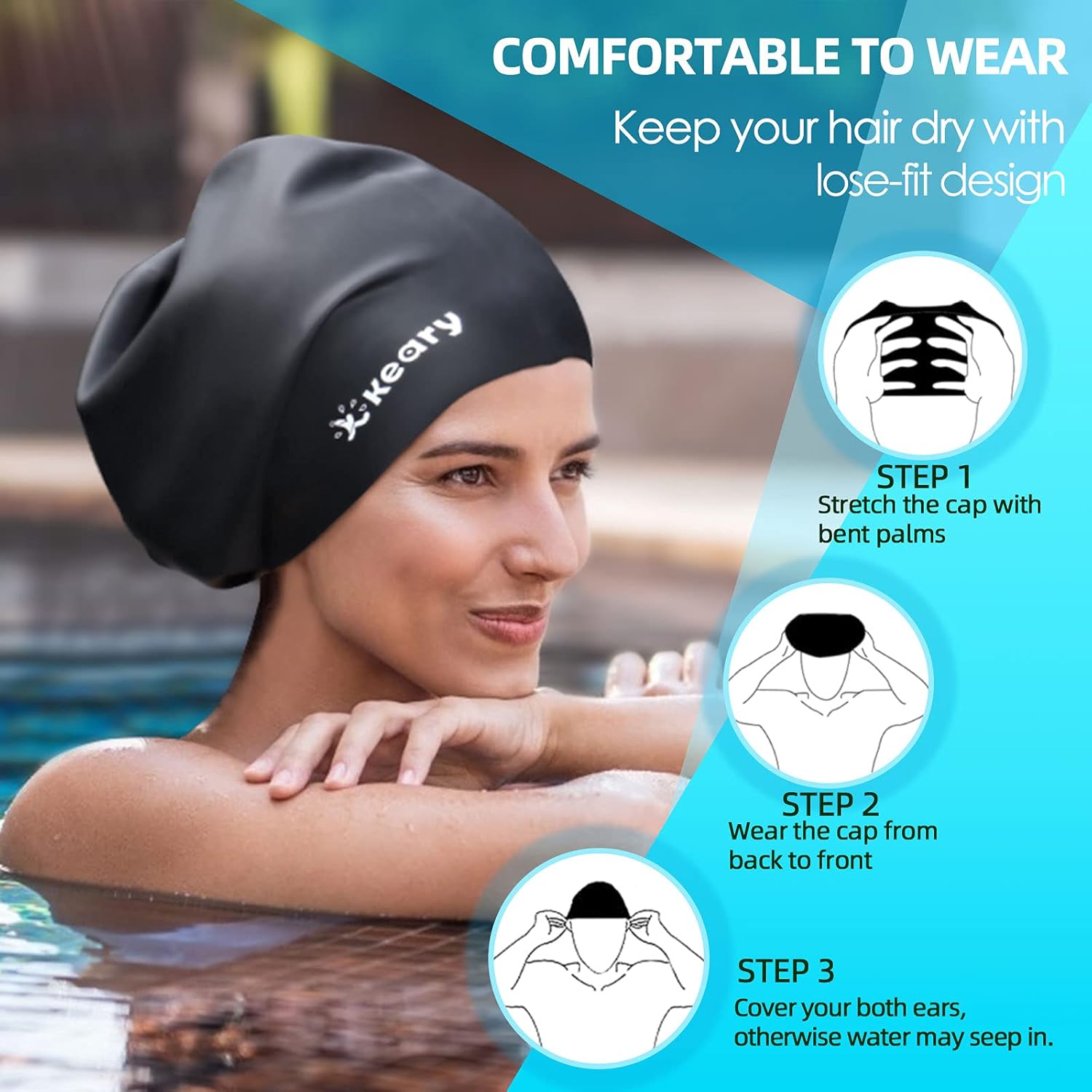 Extra Large Swim Cap for Braids and Dreadlocks Afro Hair Extensions Weaves Long Hair, Waterproof Silicone Cover Ear Bath Pool Shower Swimming Cap for Adult Youth Men Women Girl to Keep Hair Dry, Black : Sports & Outdoors