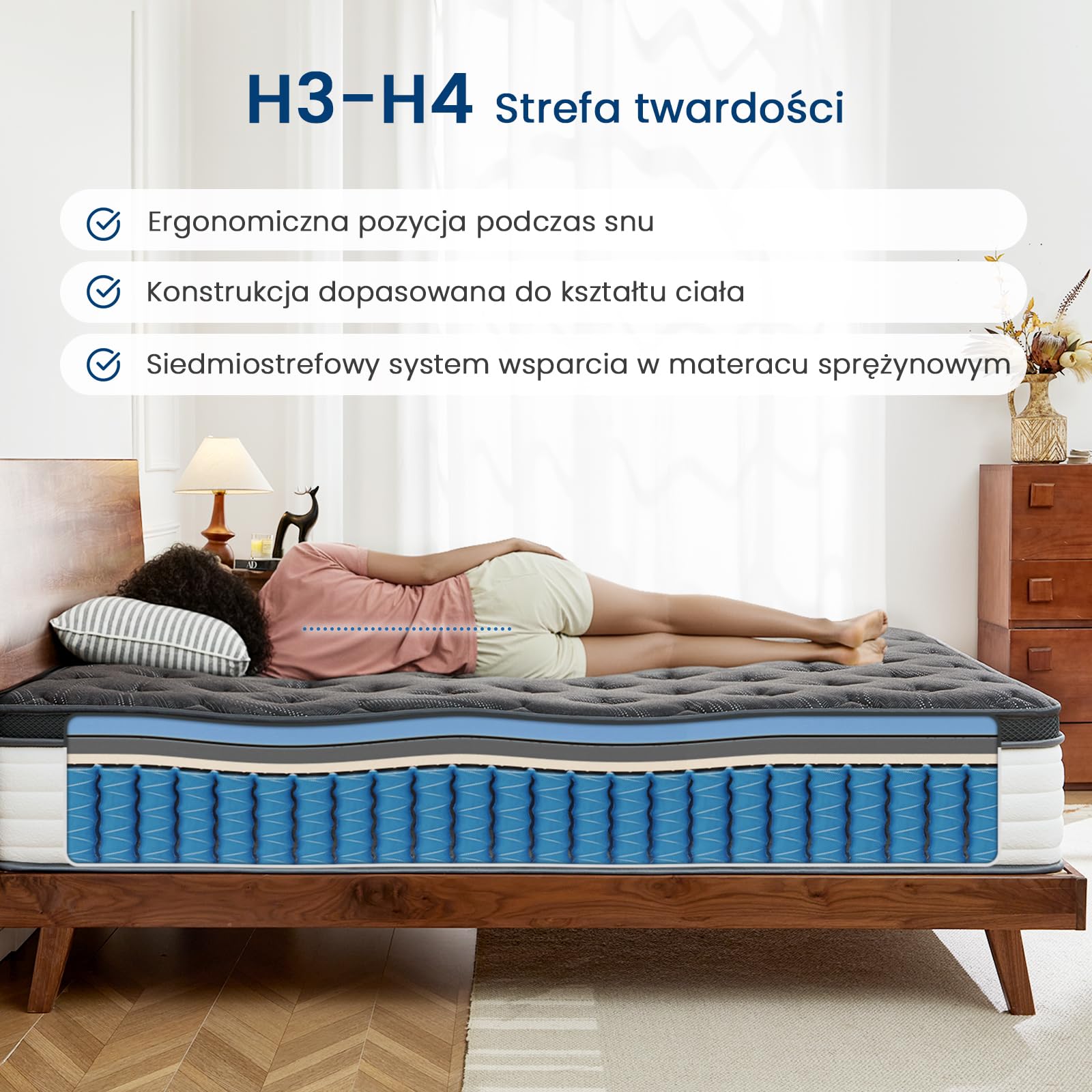 Coolvie Materac ze sprężynami kieszeniowymi 90x190x25 cm twardość średnia H3