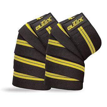 Outex Knee Wraps for Weightlifting Pair, 80" Long Knee Straps for Weightlifting, Powerlifting, Leg Press, Cross Training - Knee Wraps Support for Squat - for Men & Women Black/Yellow