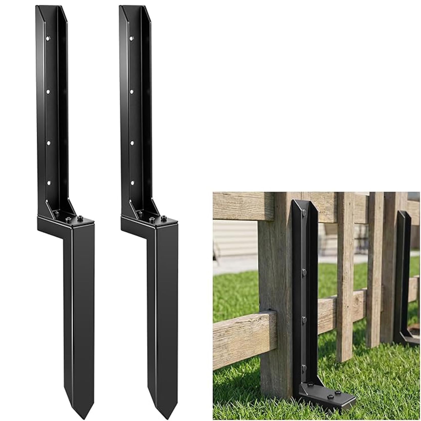 LQSYBHD Heavy Duty Steel Fence Post Repair Stakes Fence Post Repair Fence Post Support Heavy Duty Ground Spike Ground Spike for Tilted Broken Wood Fence Post (Size:2pcs)