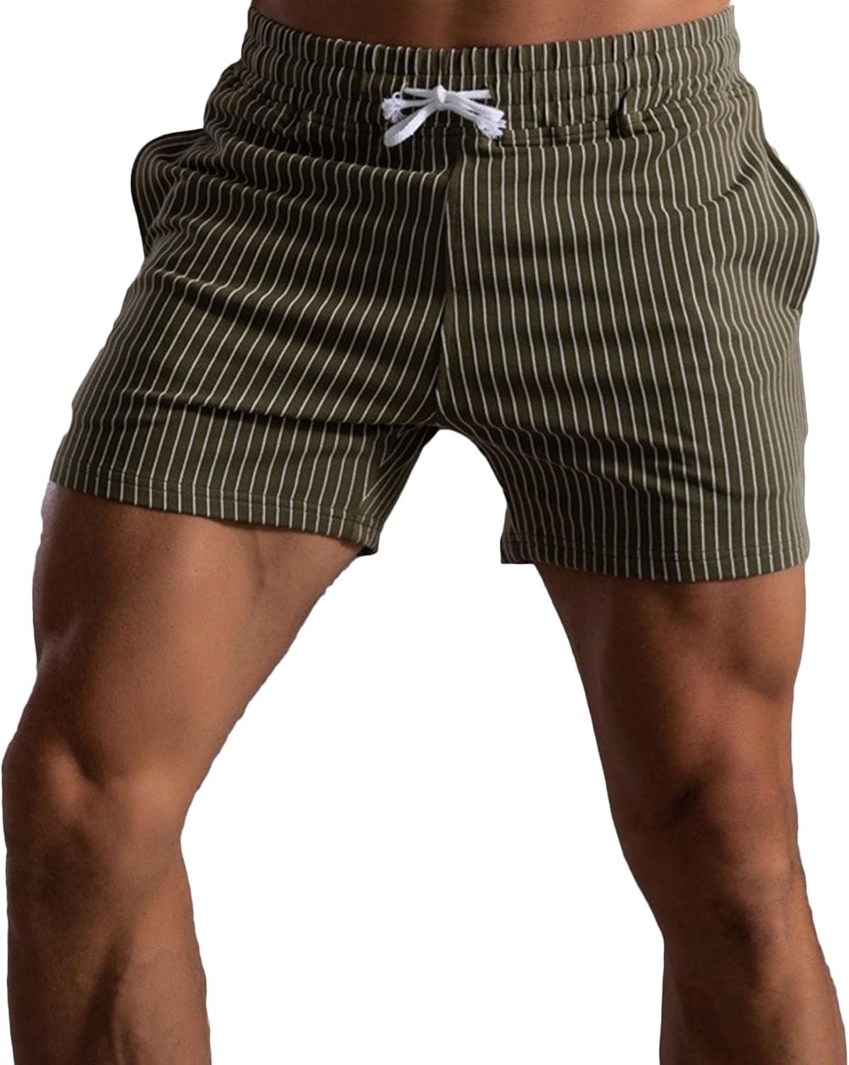 Men's Elastic Waist Vertical Striped Shorts Classic-Fit Summer Striped Flat Front Shorts Workout Gym Fitness Shorts