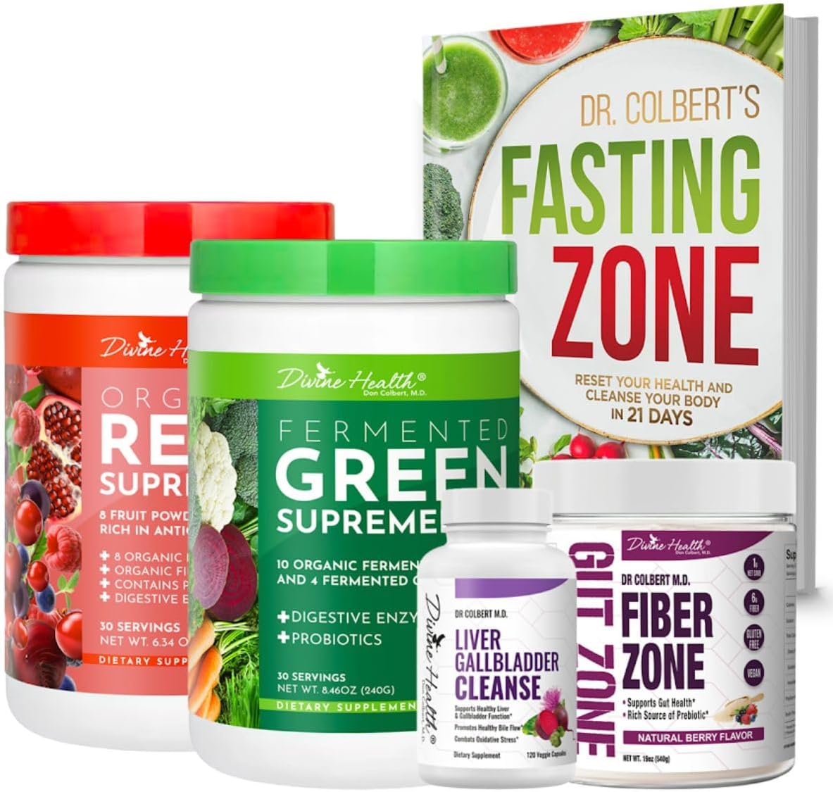 Divine Health Dr. Colbert MD 21 Day Detox & Fast Starter Kit Fiber Zone | Nano-Glutathione Spray | Liver Gallbladder Cleanse | Fasting Zone Book