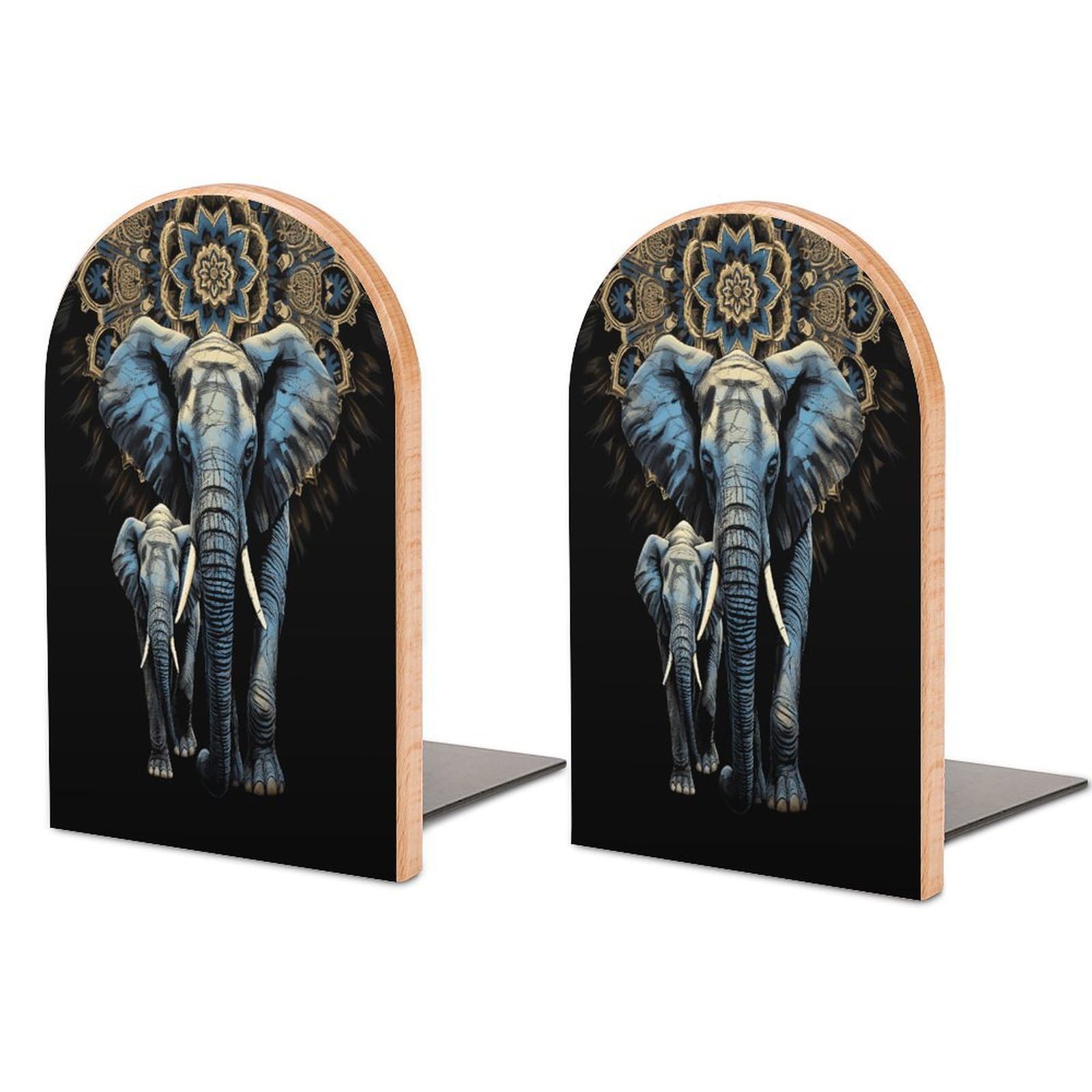 Two Elephants on Black Background Two Elephants Bookend Wood Book End for Shelves Heavy Duty Non-Slip Wooden Bookend Support Universal Economy Bookends Fancy Modern Decorative Book Accessories 1 Pairs