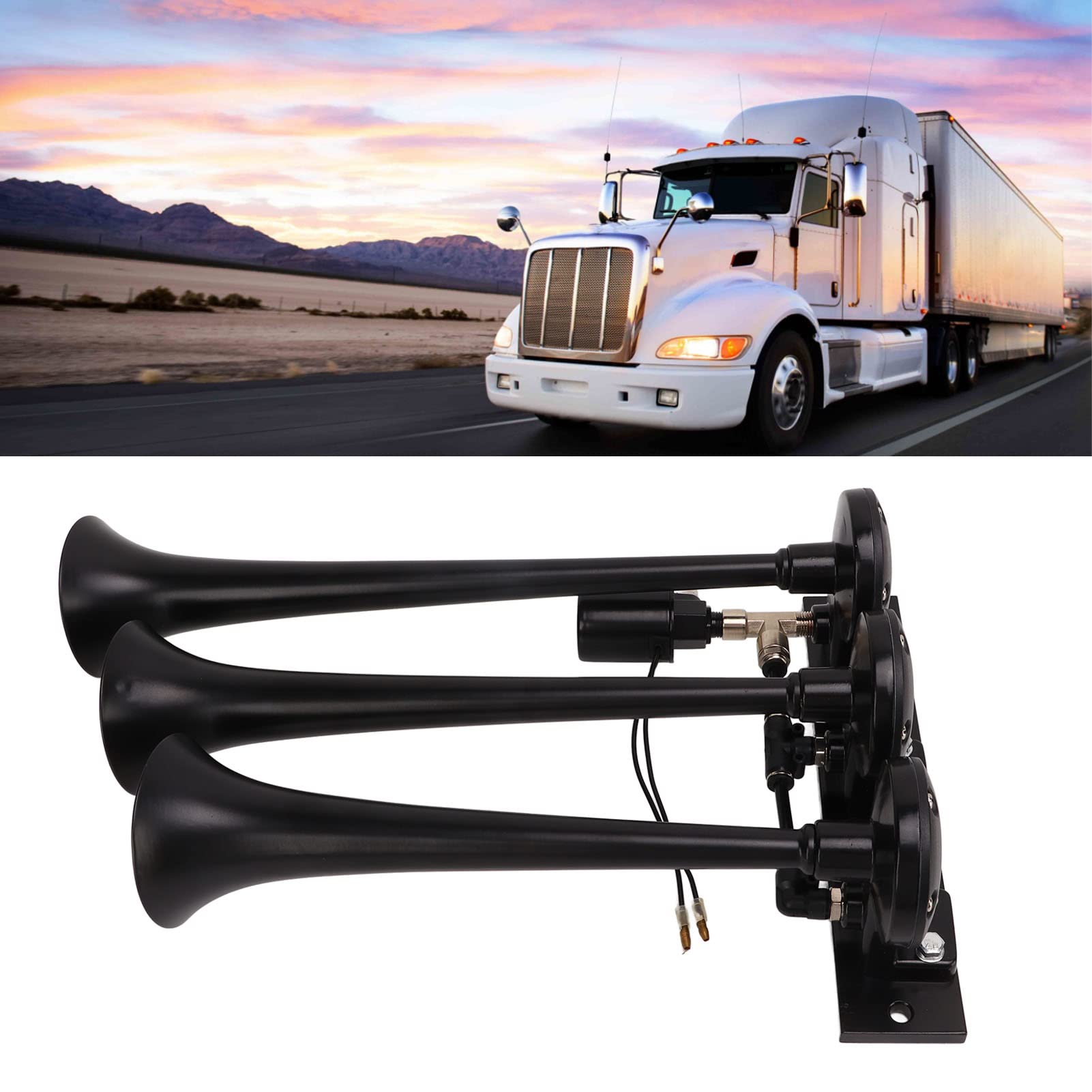Tromba d'aria a tromba DC 12V a 3 fori da 135 dB per camion, barche, yacht, lega di alluminio nera