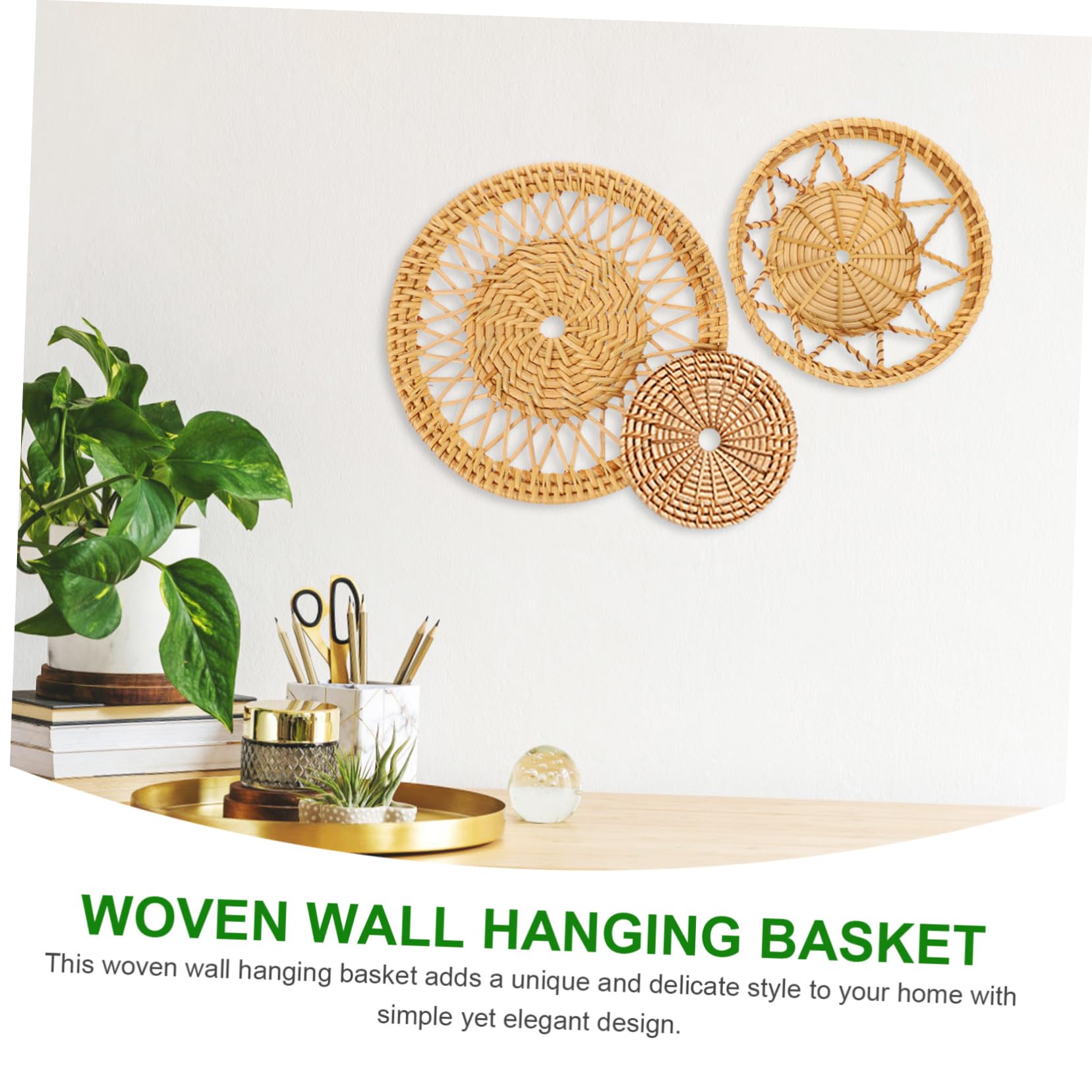 Basket Woven Wall Set of 3pcs Hanging Seagrass s Woven Hanging Wall Pendant Farmhouse & Rustic Home Decor Hamper
