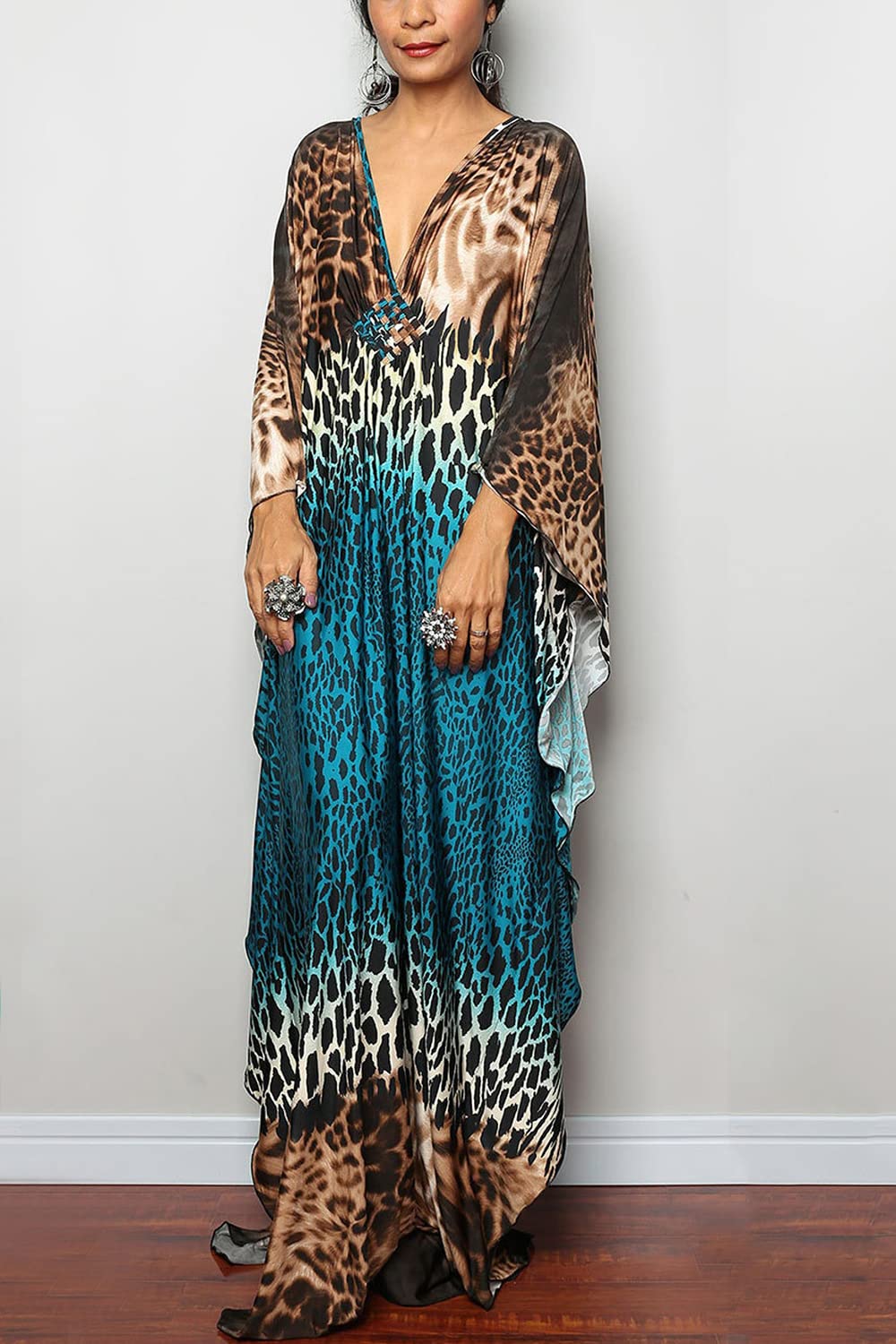 Letnia kwiecista luźna kaftan boho plaża bikini okrycie sukienka plus size szlafrok dla kobiet