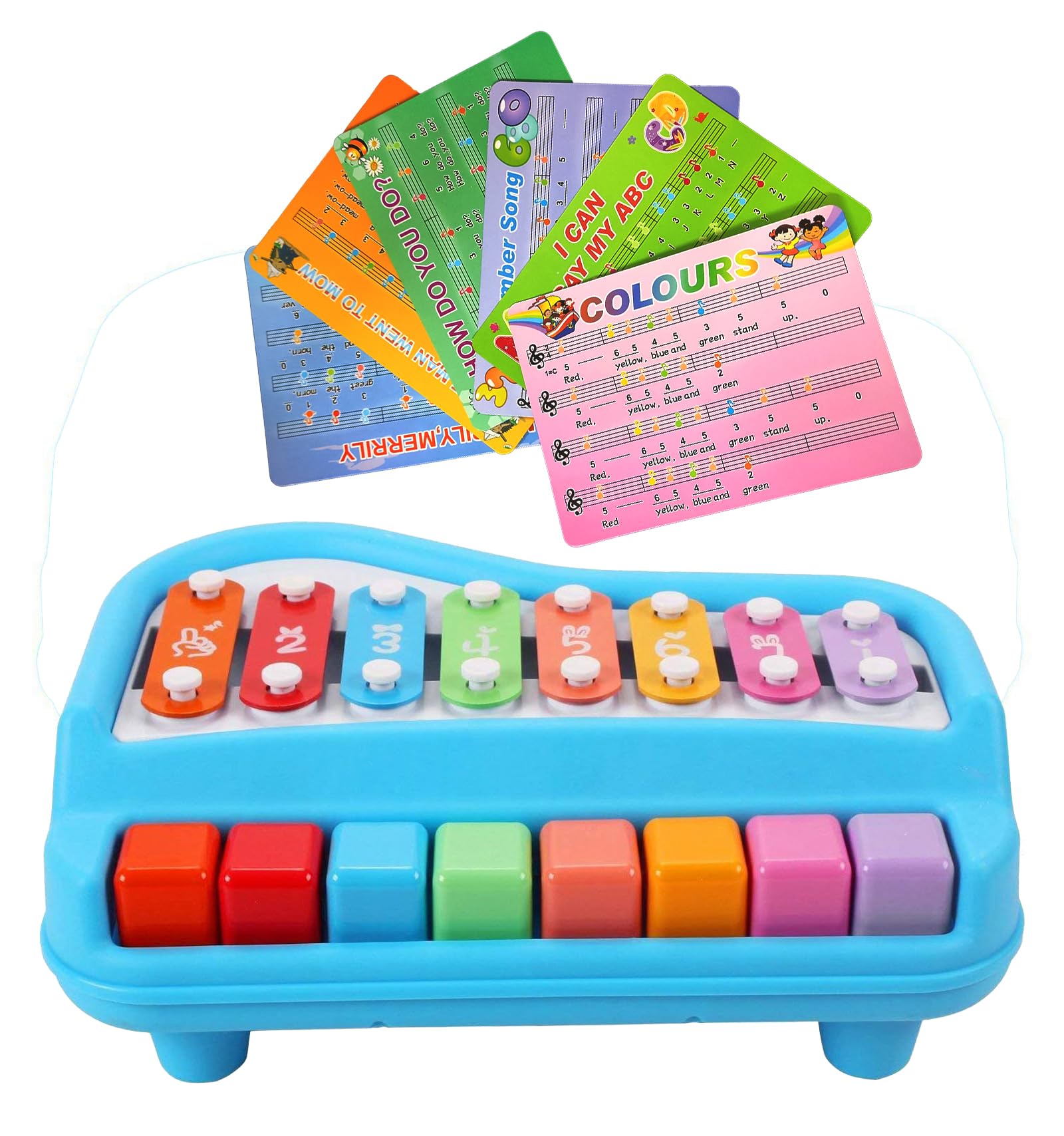 VGRASSP in Big Xylophone and Piano Toy for Kids with Colorful Keys  and Drum Sticks Musical Instrument Toy for Baby and Toddlers Blue