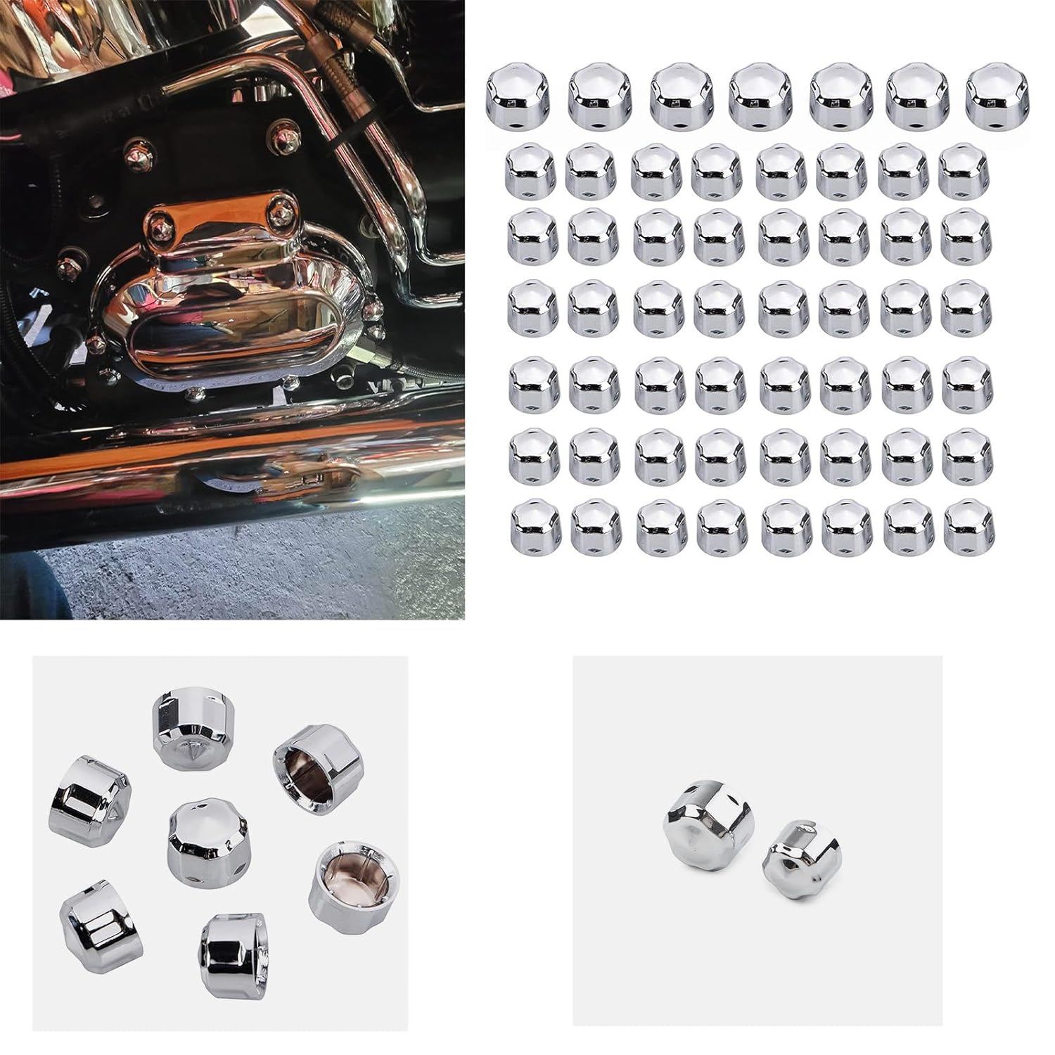 55Pcs ‎Chrome Diamond Cut Motorcycle Bolt Covers Engine Head Bolts Toppers Cap Kit for Harley Touring Electra Glide 1999-2016 Softail Models