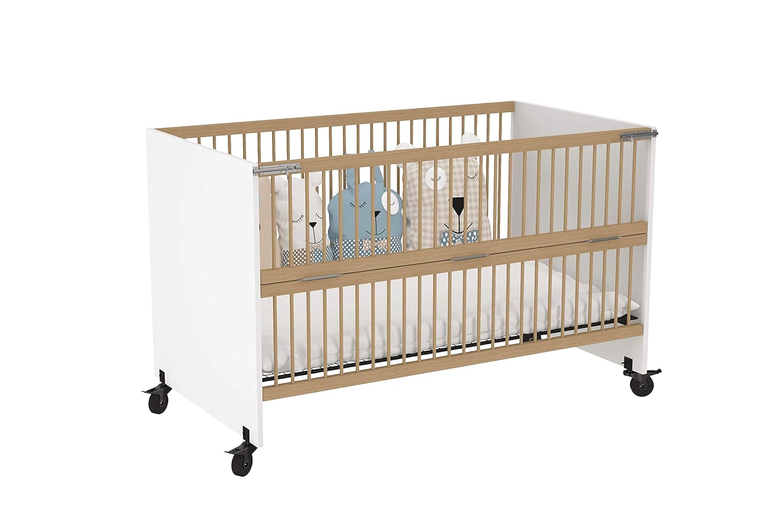 Buy LittleBird Feather Crib with Folding Sides and Lockable Wheels for Babies/Natural Wood Crib