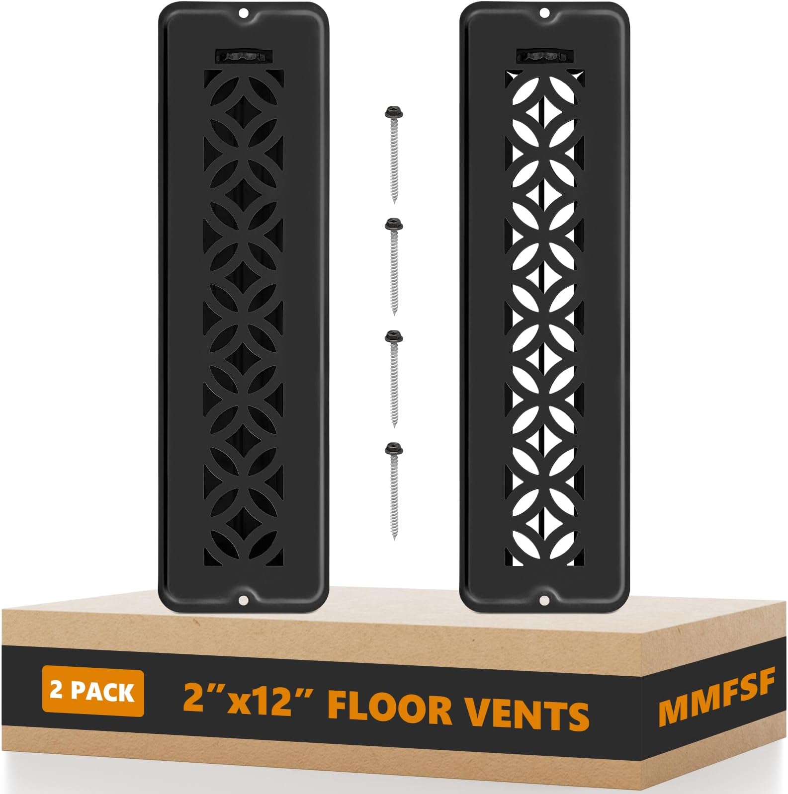 2 Pack Floor Vent Covers, Floor Register 2x12,Adjustable Decorative Vent Covers for Home Floor, Ceiling or Sidewall Vent with Screws, Rust-Proof Heavy Duty Walkable Steel Floor Vents (2" X 12")