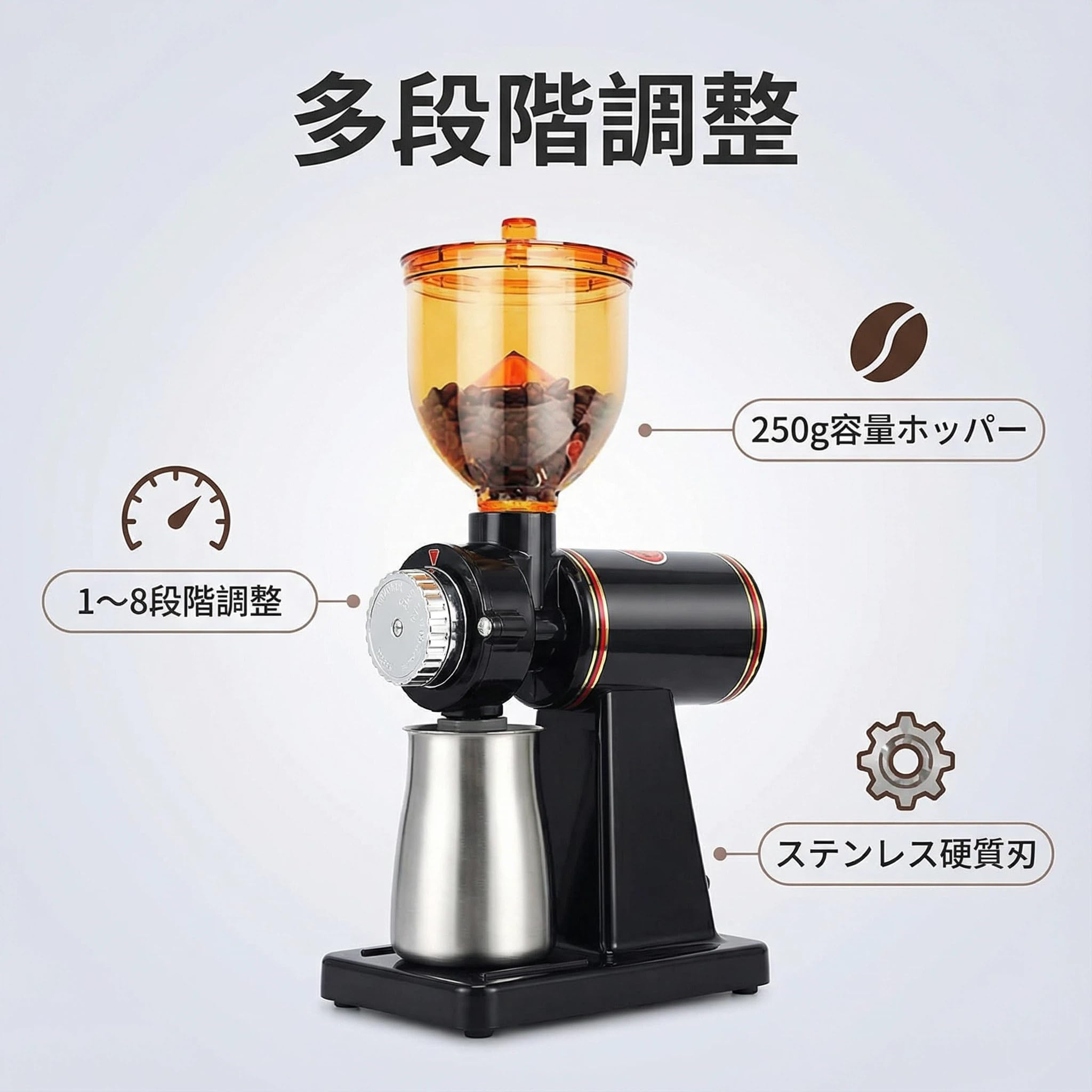 Amazon.co.jp: コーヒーミル 電動 業務用 家庭用 8段階調整 ステンレス