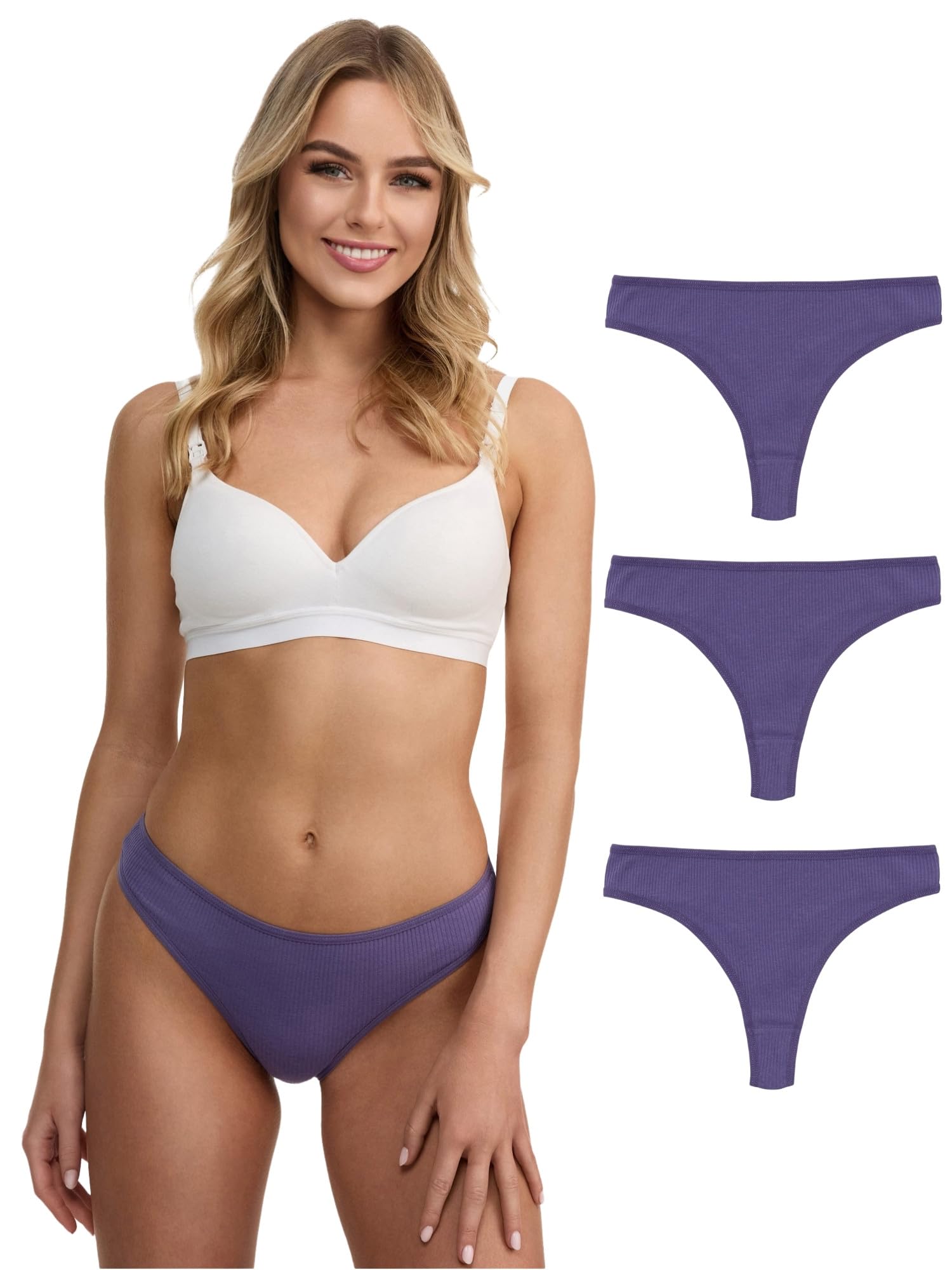 Tazzio Damen String (3er-Pack) Tanga, RIPP-Struktur, Etikettfrei F933