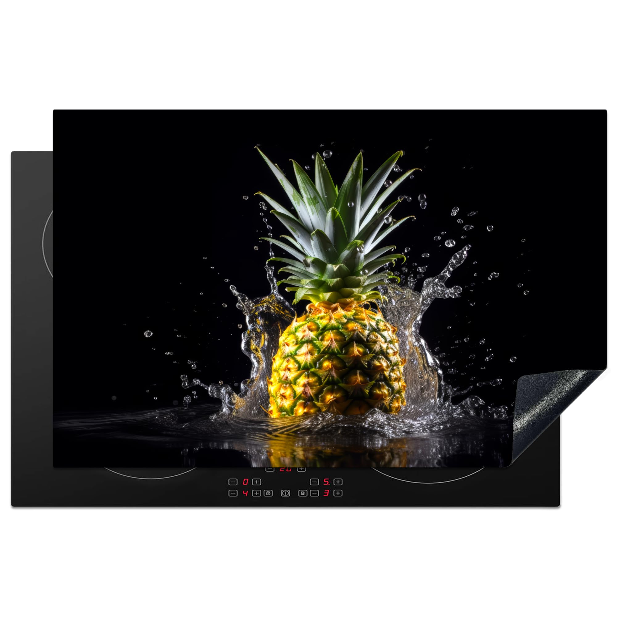 KitchenYeah© Induction Hob Protector Mat 20.5"x31.9" / 81x52 cm Stove Cap Top Cover Kitchen Cooker Covers for Electric Hobs Vinyl Pineapple - Fruit - Water - Vegetable - Black