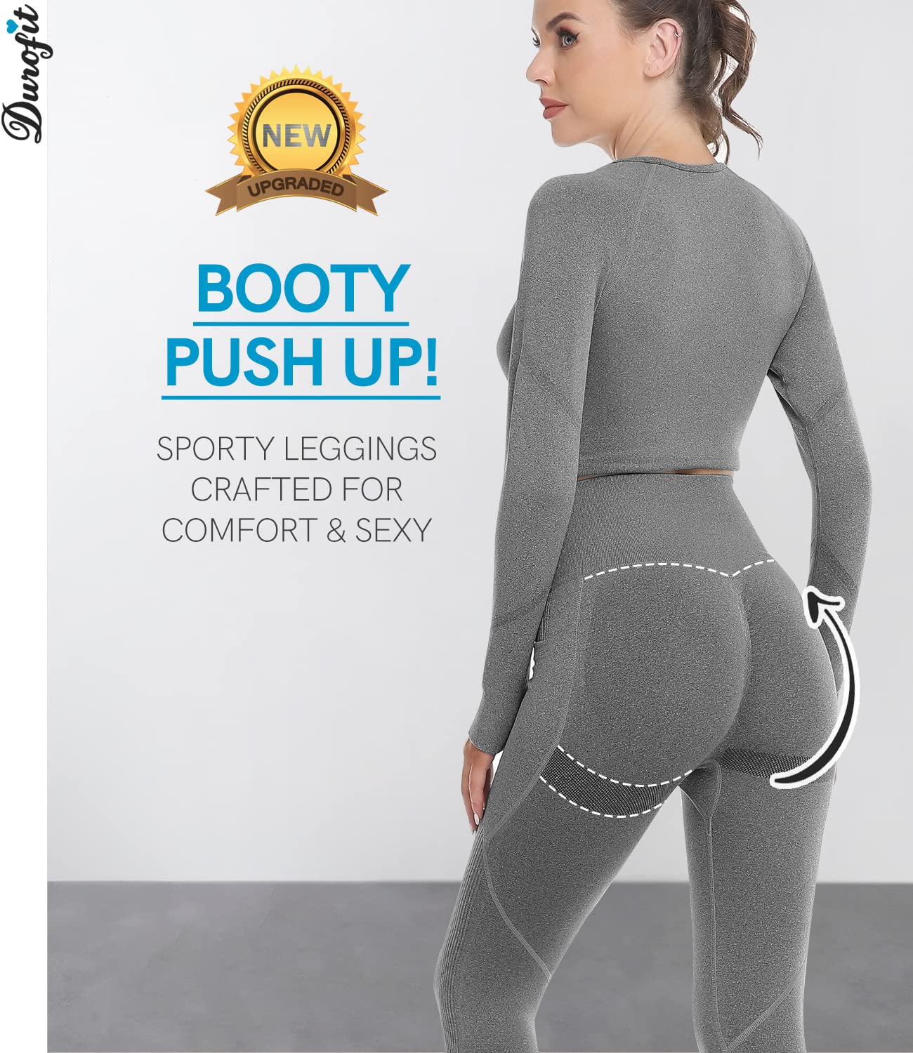 DUROFIT Leggins Donna Push up Leggings Sportivi Vita Alta Anticellulite Pantaloni Palestra per Fitness Yoga Pant