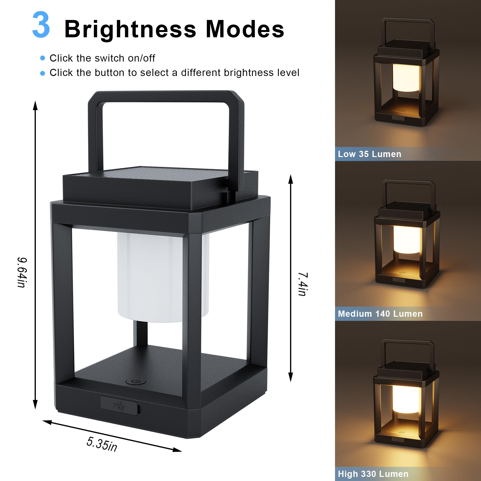 Lanterne solaire d'extérieur à 3 niveaux de luminosité LED - Lanterne solaire d'extérieur étanche à suspendre pour terrasse, marche, lecture, camping