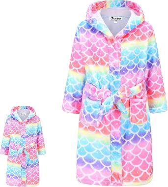 Jxstar Matching Girls&Doll Bathrobes Kids Robes Plush Fleece Pajamas Sleepwear