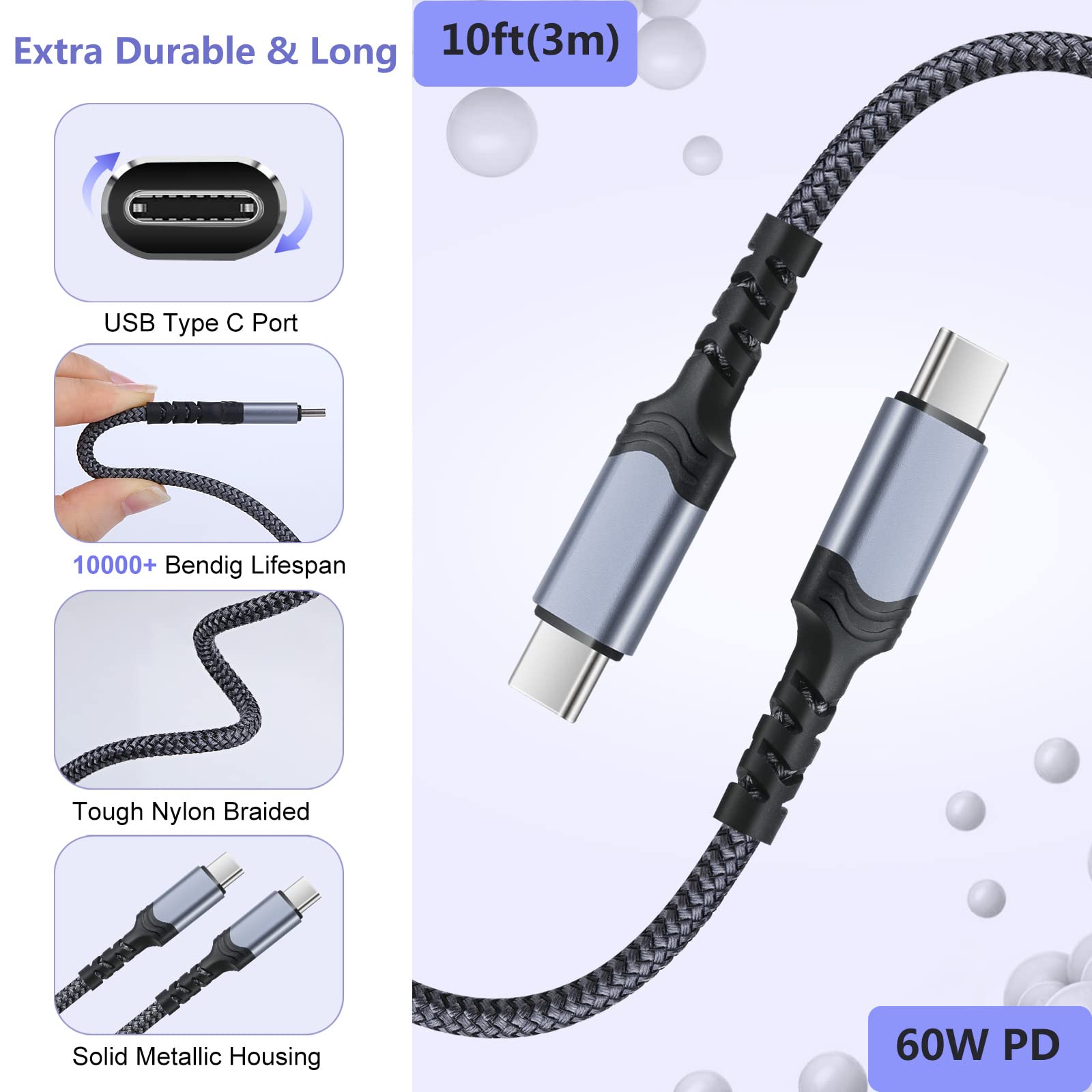 Costyle Caricatore super veloce di tipo C, blocco di ricarica da parete USB C da 25 W, blocco di ricarica super veloce con cavo USB C lungo 3 m per Samsung Galaxy S24 S24Ultra S24+ S23 S23Ultra S22