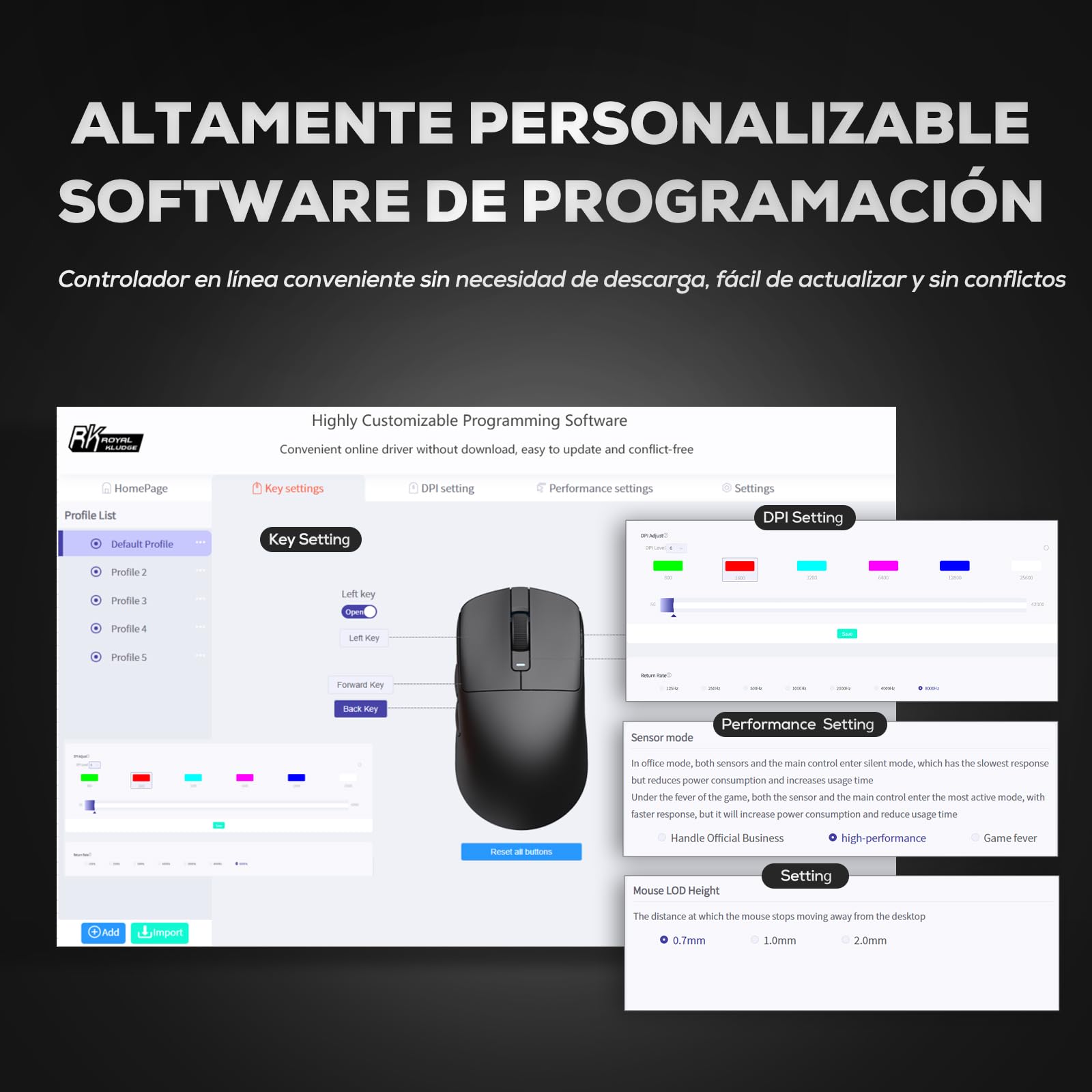 RK ROYAL KLUDGE M3 Ratón Gaming Inalámbrico Ultraligero 47g, PAW3950 Sensor 42000 dpi, 8K Wireless Mouse BT/2.4G/USB, 5 Botones Programables, Diseño Ergonómico, Batería 650mAh para PC/Consolas, Negro