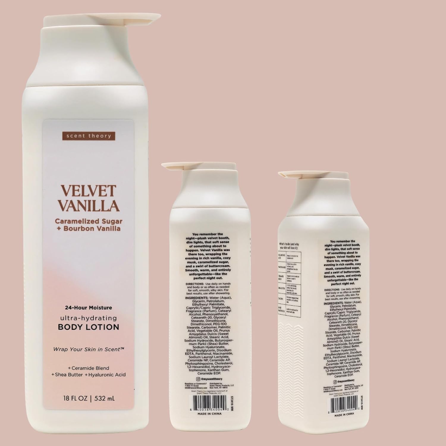 Scent Land Ultra-Hydrating Body Lotion Set, Silk Sheets and Cashmere Skin, 18 Fl Oz Each (Velvet Vanilla & Linen Drift)