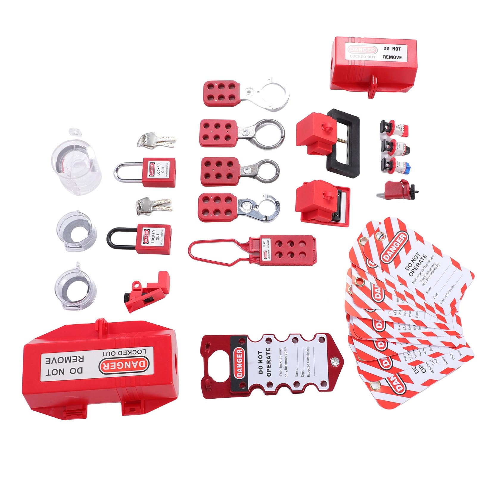 Rosvola Kit de Etiquetado de Bloqueo, Abrazadera Universal en Bloqueo de Disyuntor para Seguridad Industrial, Juego de Candados de Nailon Resistentes con Caja de Herramientas