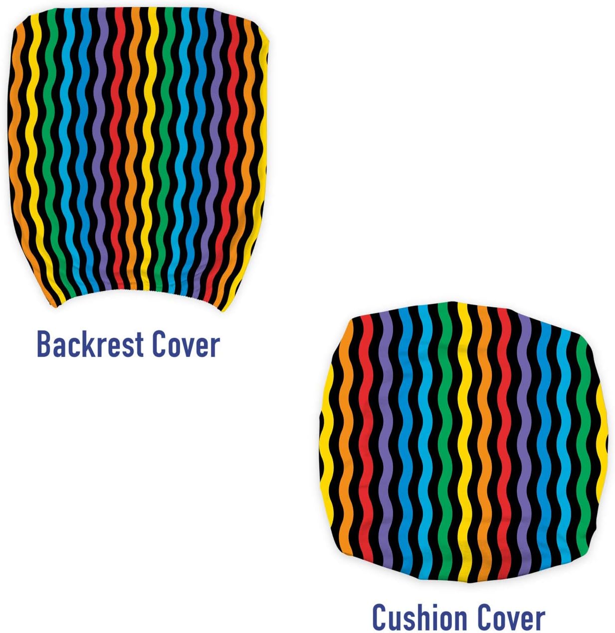 Ambesonne Purple and Yellow Office Chair Slipcover, Rainbow Like Colorful Optical Illusory Vertical Repetitive Wavy Stripes, Protective Stretch Decorative Fabric Cover, Standard Size, Blue Black