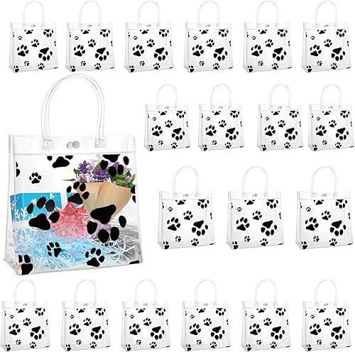20 bolsas de regalo transparentes de pata de perro, bolsas de PVC transparentes con estampado de patas, suministros de fiesta de cumpleaños para