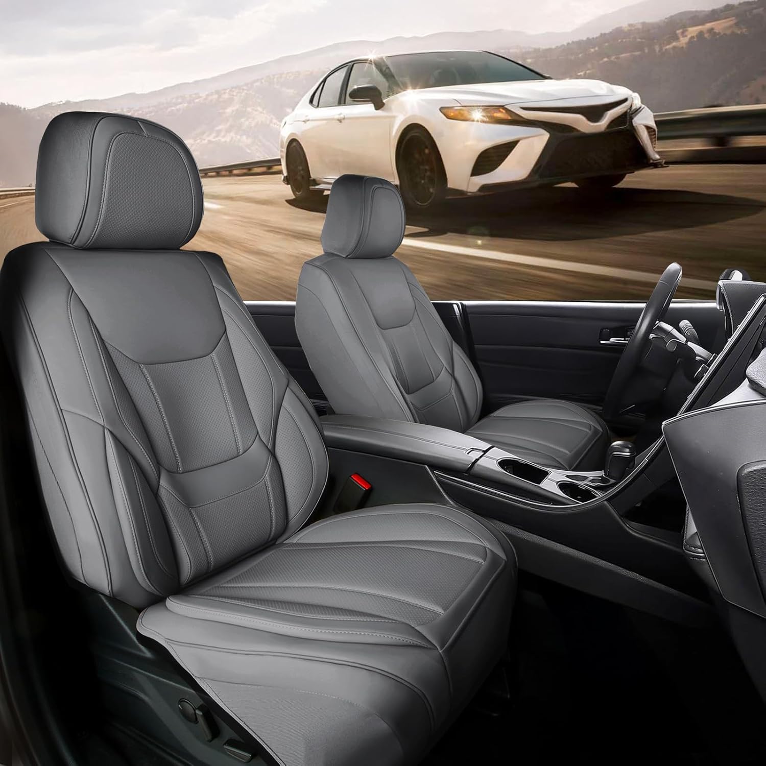 Coverland Custom Fit Car Seat Covers for Car Compatible with [Accord, Camry, Civic, Malibu, Taurus, Focus, Sonata, Altima] Premium Waterproof Non-Slip Interior Protector [Front Dark Gray- Chart A10]