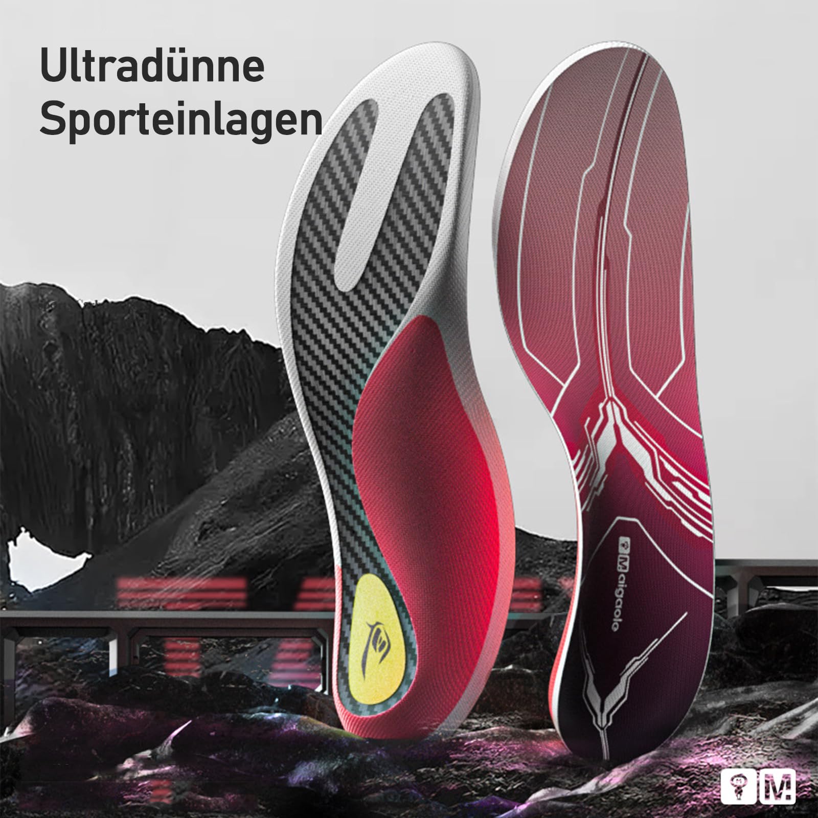 Solette Ultrasottili in Fibra di Carbonio con Supporto Arco Plantare, Design a Y Leggero per Tapis Roulant & Jogging - Ammortizzanti e Riduzione Pressione - Unisex EU 37-38