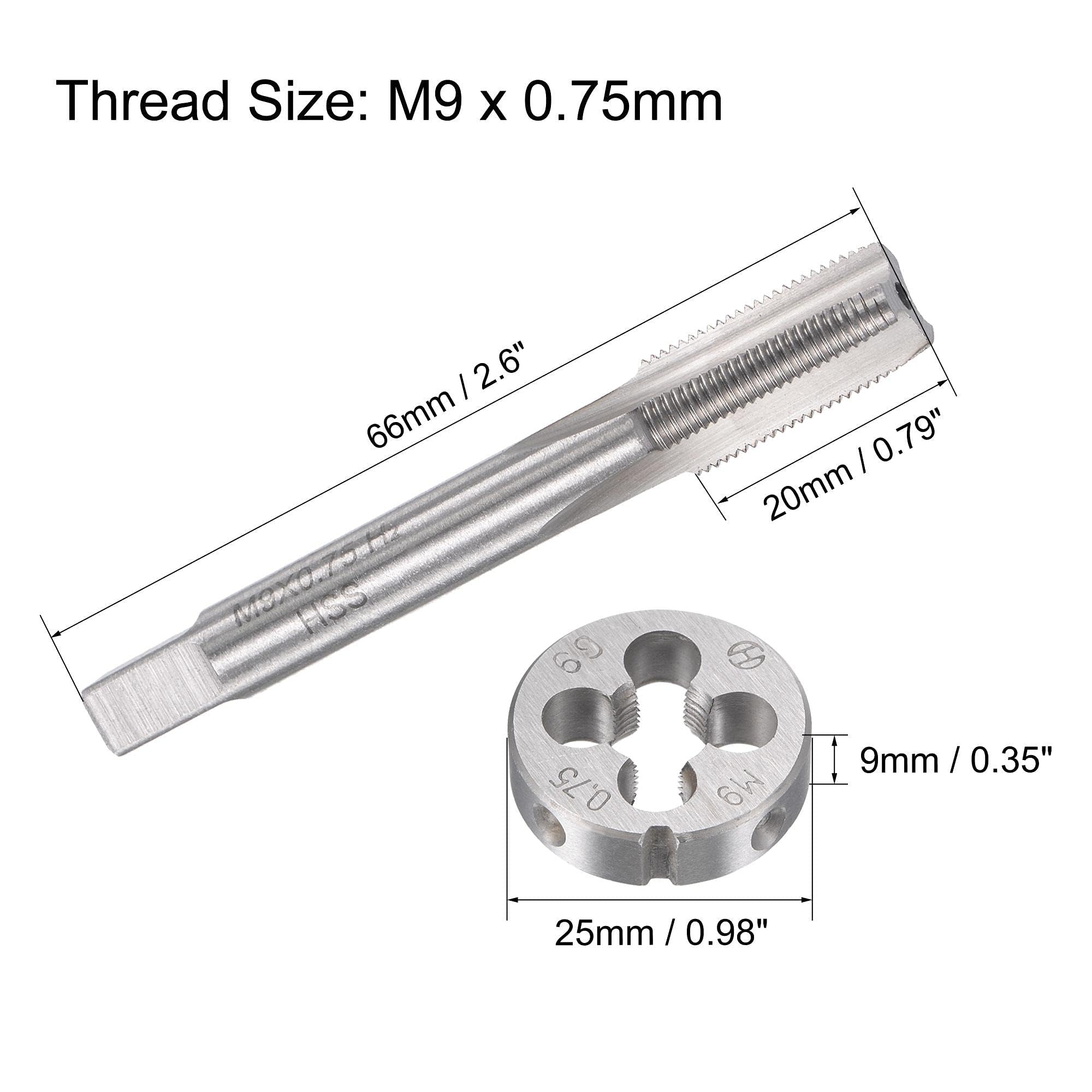 TOP-VIGOR M9 x 0.75mm Metric Tap and Die Set, Machine Thread Screw Tap with Round Threading Die - Image 2
