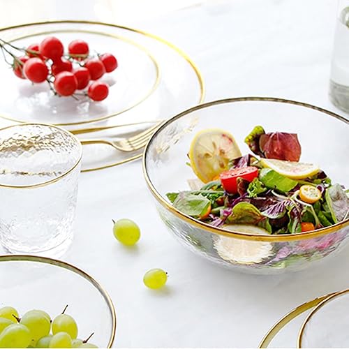 Miniatura 3 de Juego de vajilla de vidrio de 12 piezas, juego de platos y cuencos con borde dorado pintado a mano, resistente a las astillas, juego de platos