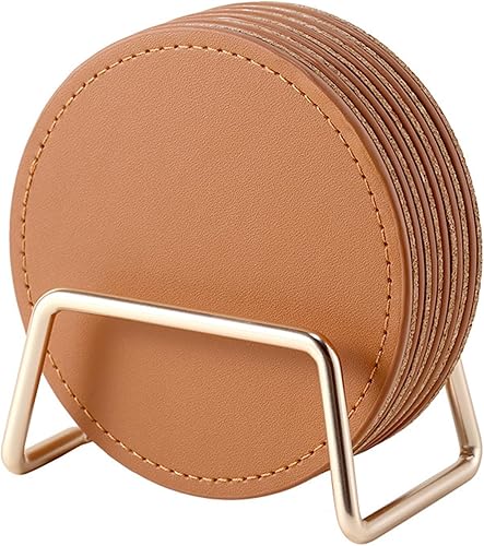 LAKE OF FIRE Juego de 6 posavasos con soporte, posavasos de 3.9 pulgadas, adecuados para varios tipos de tazas, mesa y decoración del hogar (marrón)