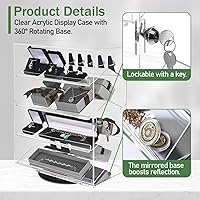 Vista 3 de MOOCA Escaparate de gafas acrílicas giratorias de 360 grados con 4 estantes extraíbles y cerradura de llave, vitrina acrílica, ideal para gafas
