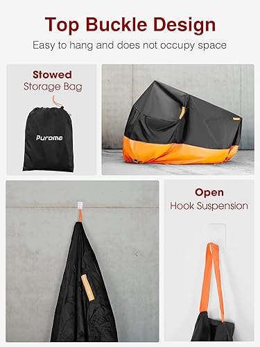 Miniatura 7 de Puroma Funda para motocicleta, tamaño XXL, impermeable, protección para motocicleta para interiores y exteriores, con 4 tiras reflectantes para