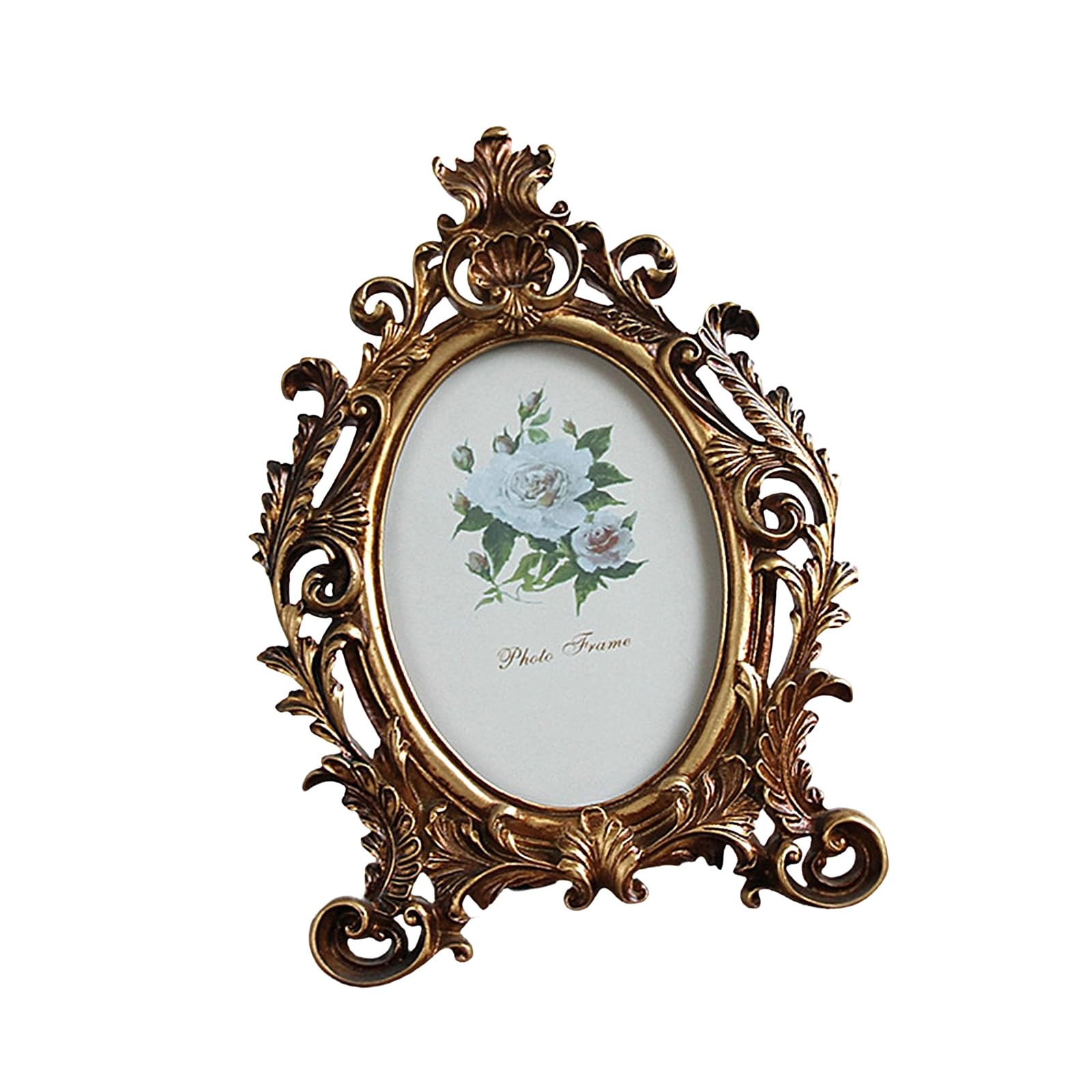 Buxuaaaa Oval Antique Resin Photo Frame Golden Flowers Desktop Picture Frame for Classical Home Decors and Display Desktop Photo