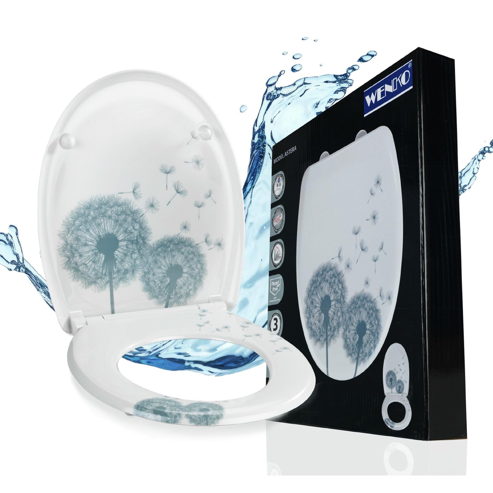 WENKO Under Armour Toilet seat Astera, Duroplast, White/Grey, 38 x 45.5 x 10 cm