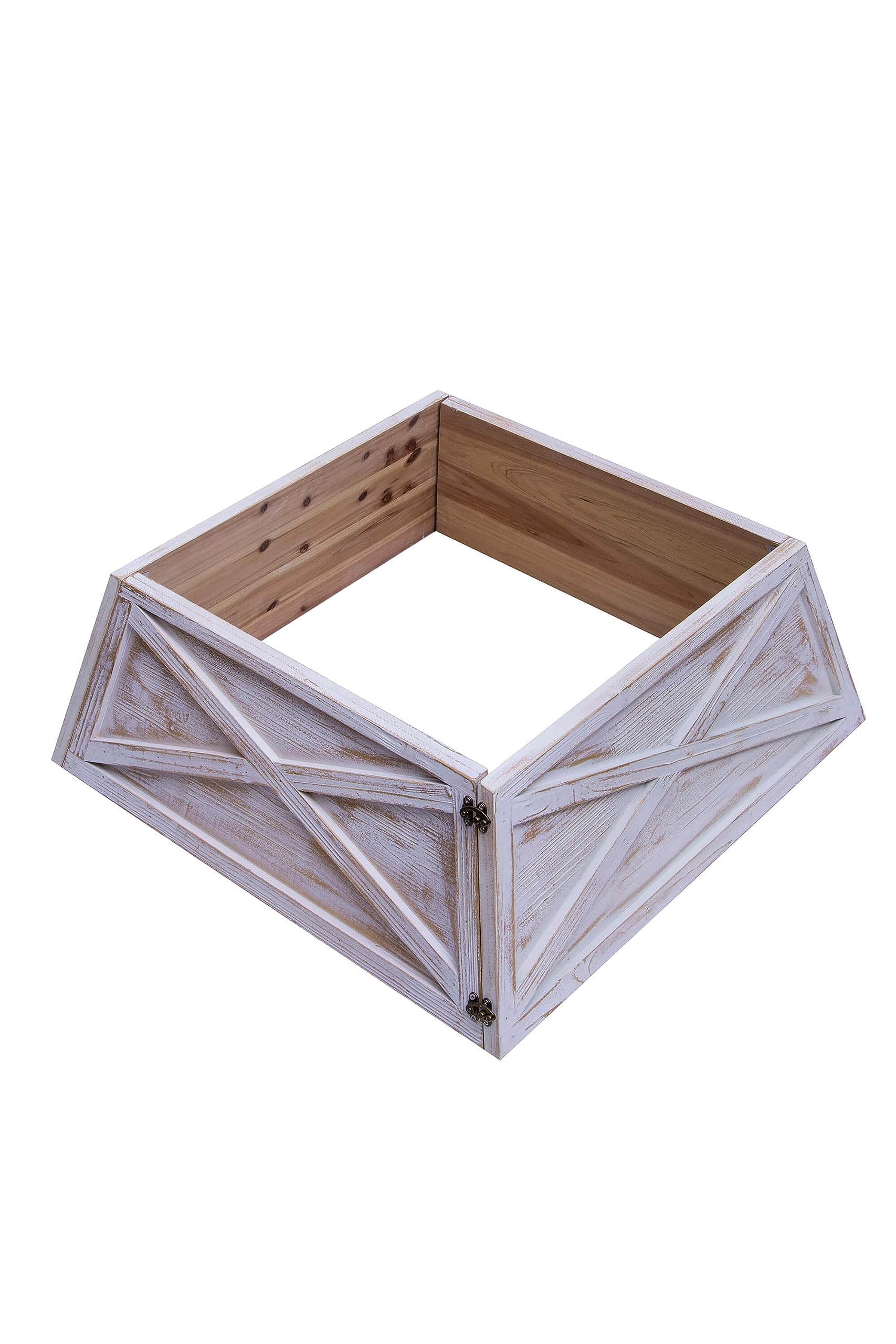 Christmas Tree World White & Gold | Large Wooden Trapezoid Christmas Tree Skirt | Fits 6Ft-9Ft Trees | 3 Colours Available |