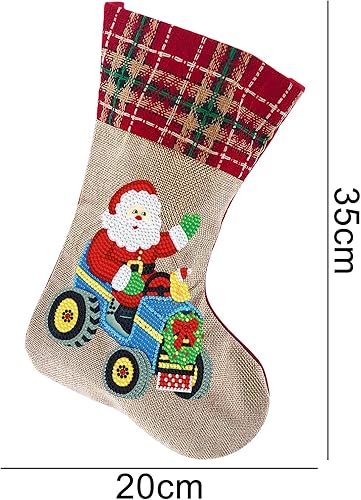 Miniatura 6 de LUSandy Kit de medias de Navidad con pintura de diamante 5D para bricolaje, 14 pulgadas, Papá Noel, arte de diamante, bolsa de caramelos, medias